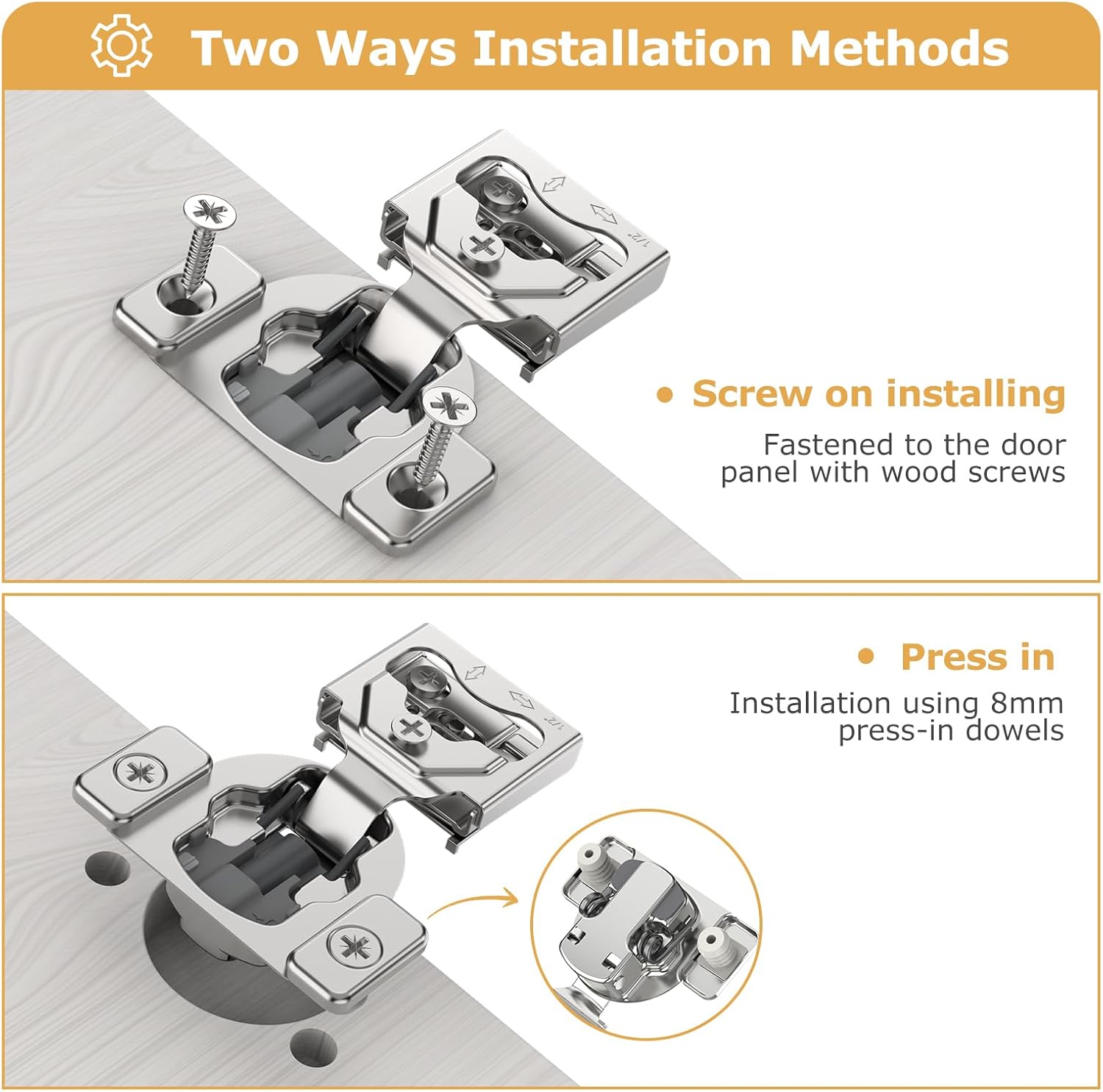Furniware 1/2 Inch 105-Degree Small Overlay 4D Adjustment Soft Close Concealed Face Frame Hinges - Furniware