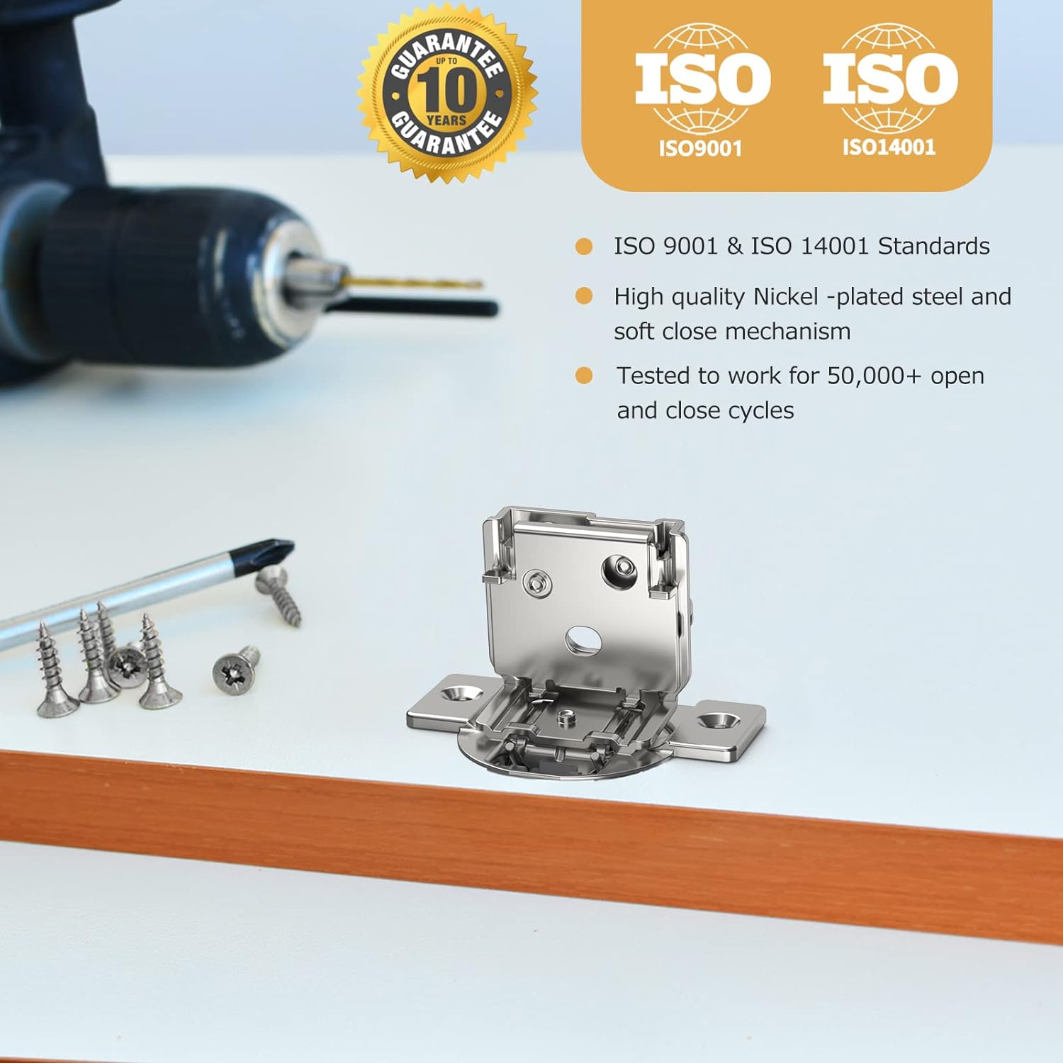 Furniware 105-Degree 1-3/8 Inch Closing Speed Control Overlay Soft Close 4D Adjustment Cabinet Hinge - Furniware