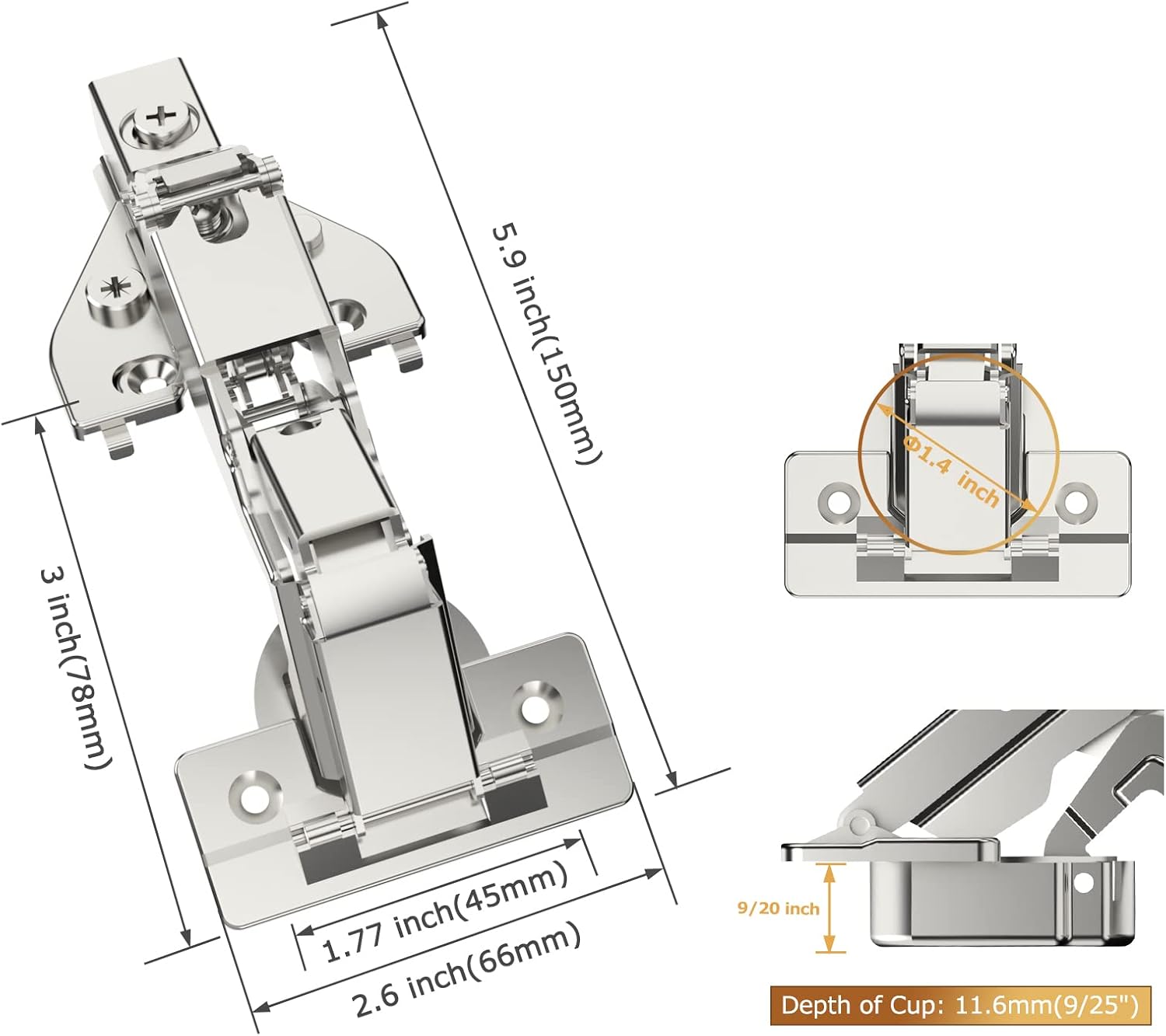 Furniware 165-Degree Lazy Susan Full Overlay Hinges Combination with Screws(Regular) - Furniware