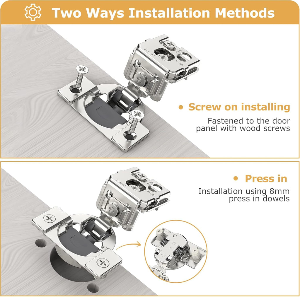 Furniware 105-Degree 1-3/8 Inch Overlay Soft Close Stainless Steel Cabinet Hinges - Furniware