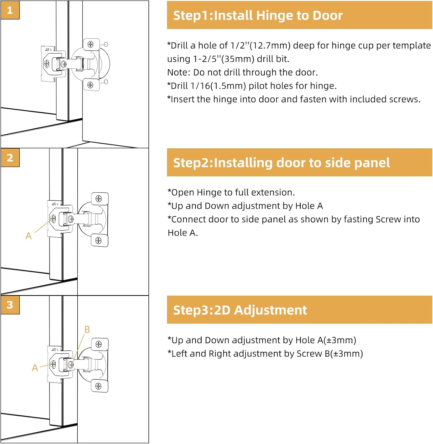 Furniware 105 Degree Non-Soft Close 1-3/8 inch Overlay Regular Hinges for Face Frame Cabinet - Furniware