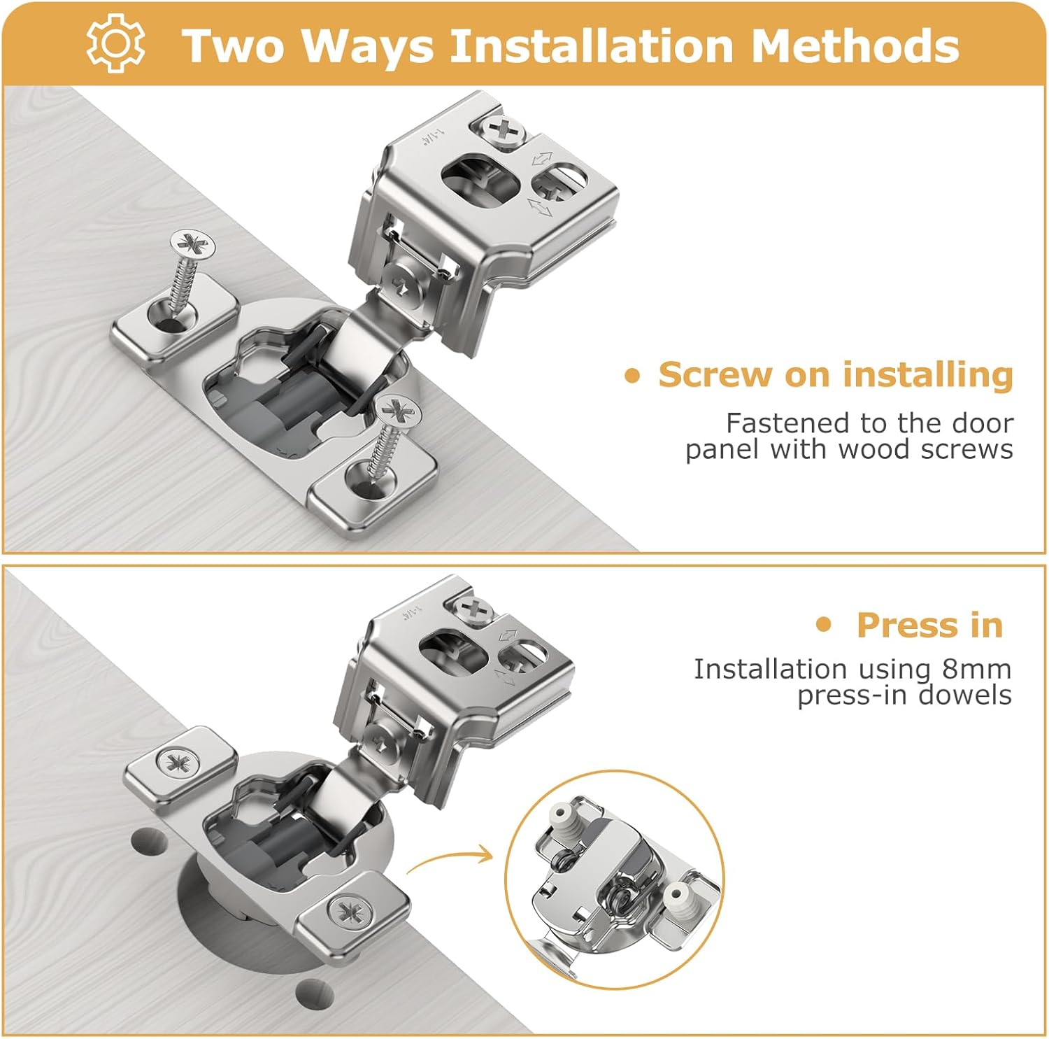 Furniware 1-1/4 Inch 105-Degree Small Overlay 4D Adjustment Soft Close Concealed Face Frame Hinges - Furniware