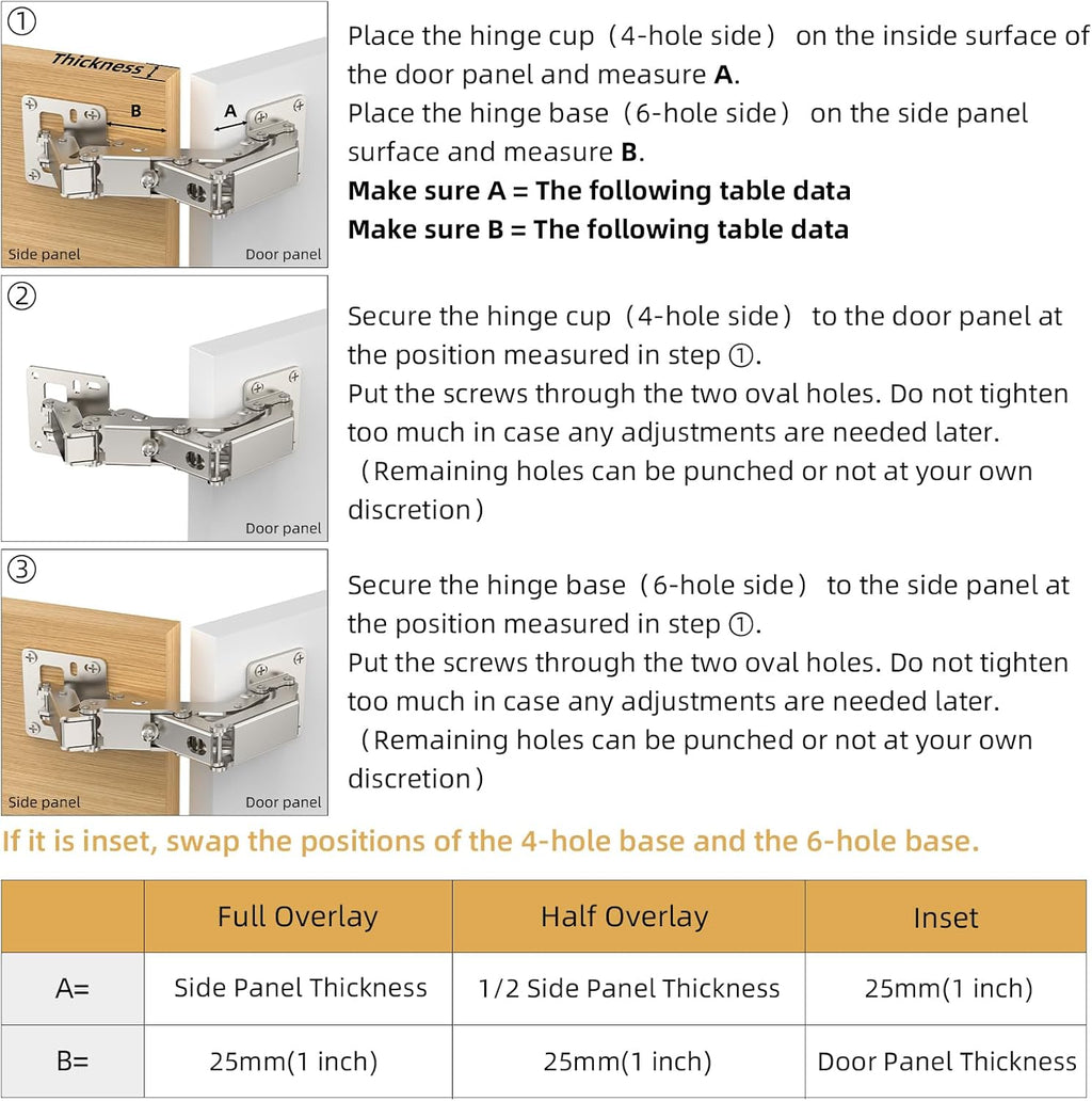 Furniware 170-Degree Frameless Soft Close Lazy Susan Full Overlay Hinges Combination with Screws(Regular) - Furniware