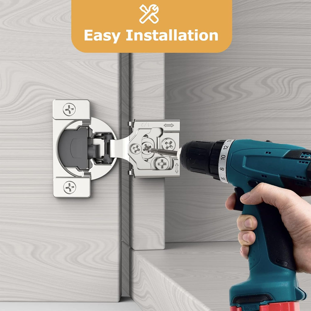 Furniware 105-Degree 1/2 Inch Overlay Soft Close Stainless Steel Cabinet Hinges - Furniware