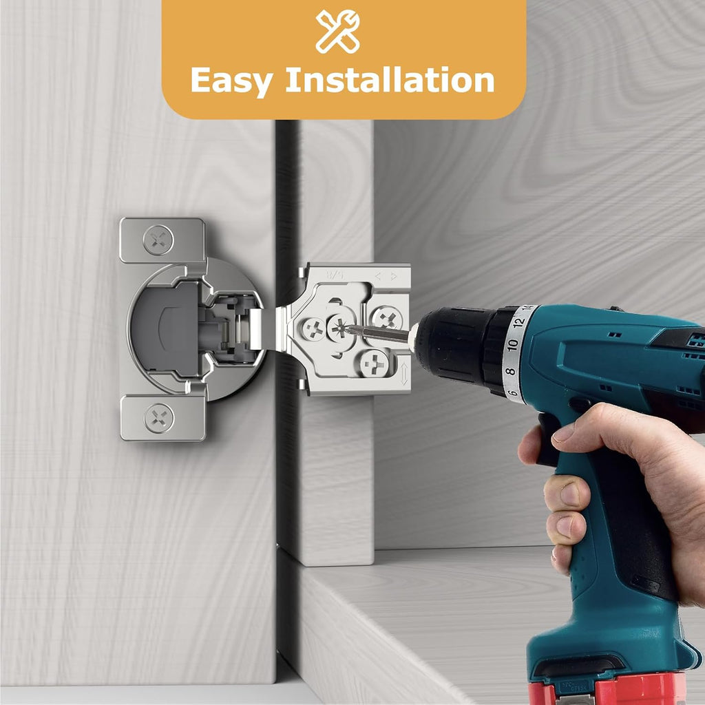 Furniware 105-Degree 5/8 Inch Overlay Soft Close Stainless Steel Cabinet Hinges - Furniware