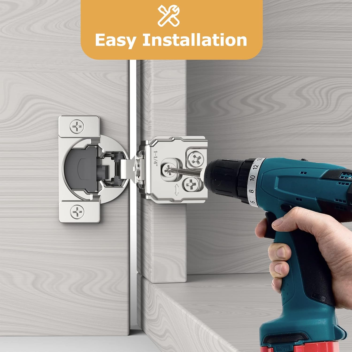 Furniware 105-Degree 1-1/4 Inch Overlay Soft Close Stainless Steel Cabinet Hinges - Furniware