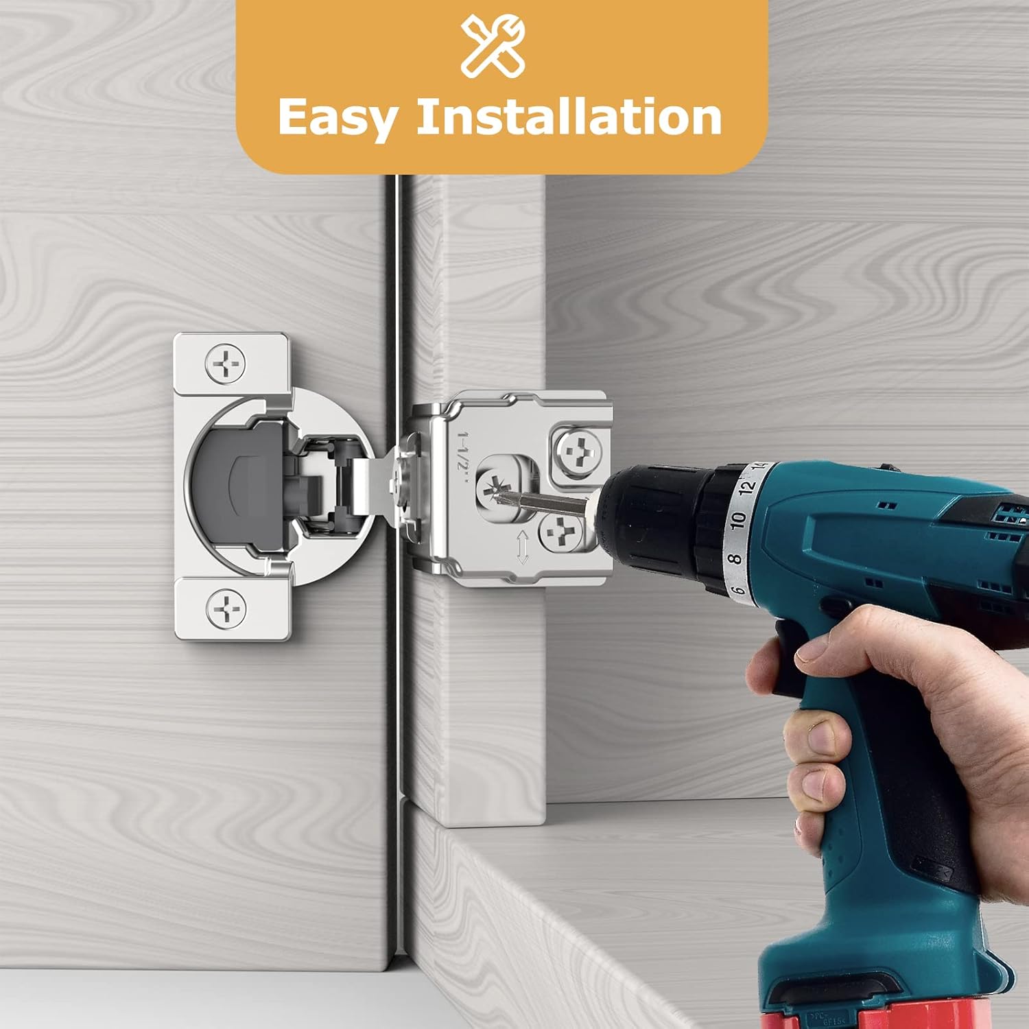 Furniware 105-Degree 1-1/2 Inch Overlay Soft Close Stainless Steel Cabinet Hinges - Furniware