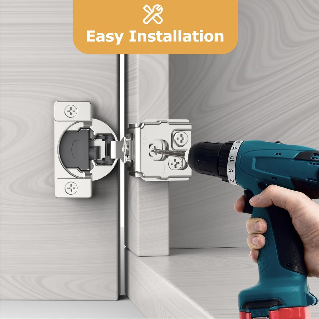 Furniware 105-Degree 1-3/8 Inch Overlay Soft Close Stainless Steel Cabinet Hinges - Furniware