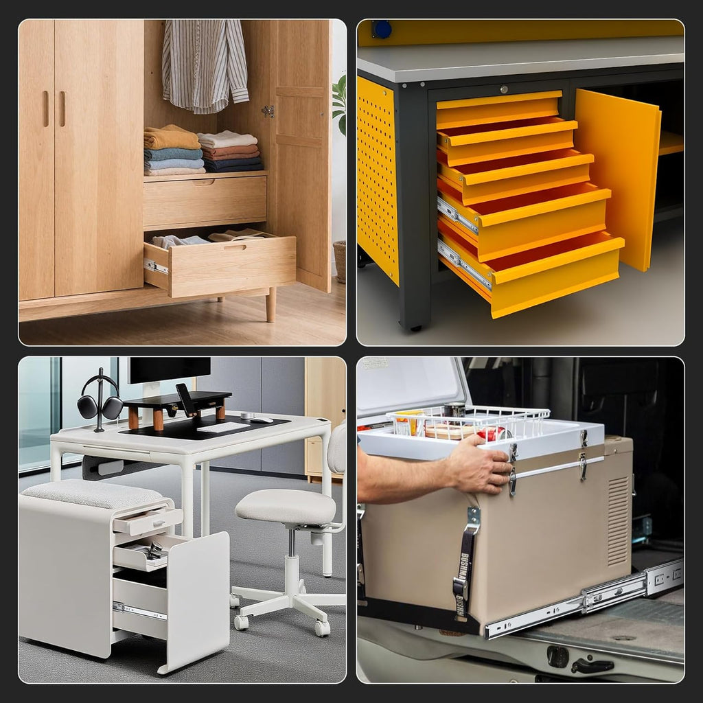 Furniware 1 Pair 165 LB Capacity Drawer Slides Side Mount Full Extension Ball Bearing Drawer Glides, Quiet Cabinet Rail - Furniware