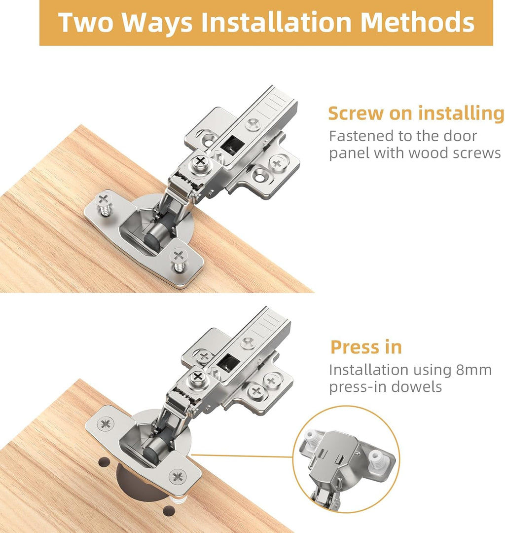 Furniware 45~110 Degree Frameless Half Overlay Soft Close Speed Control 4D Adjustment European Clip-On Cabinet Hinges - Furniware