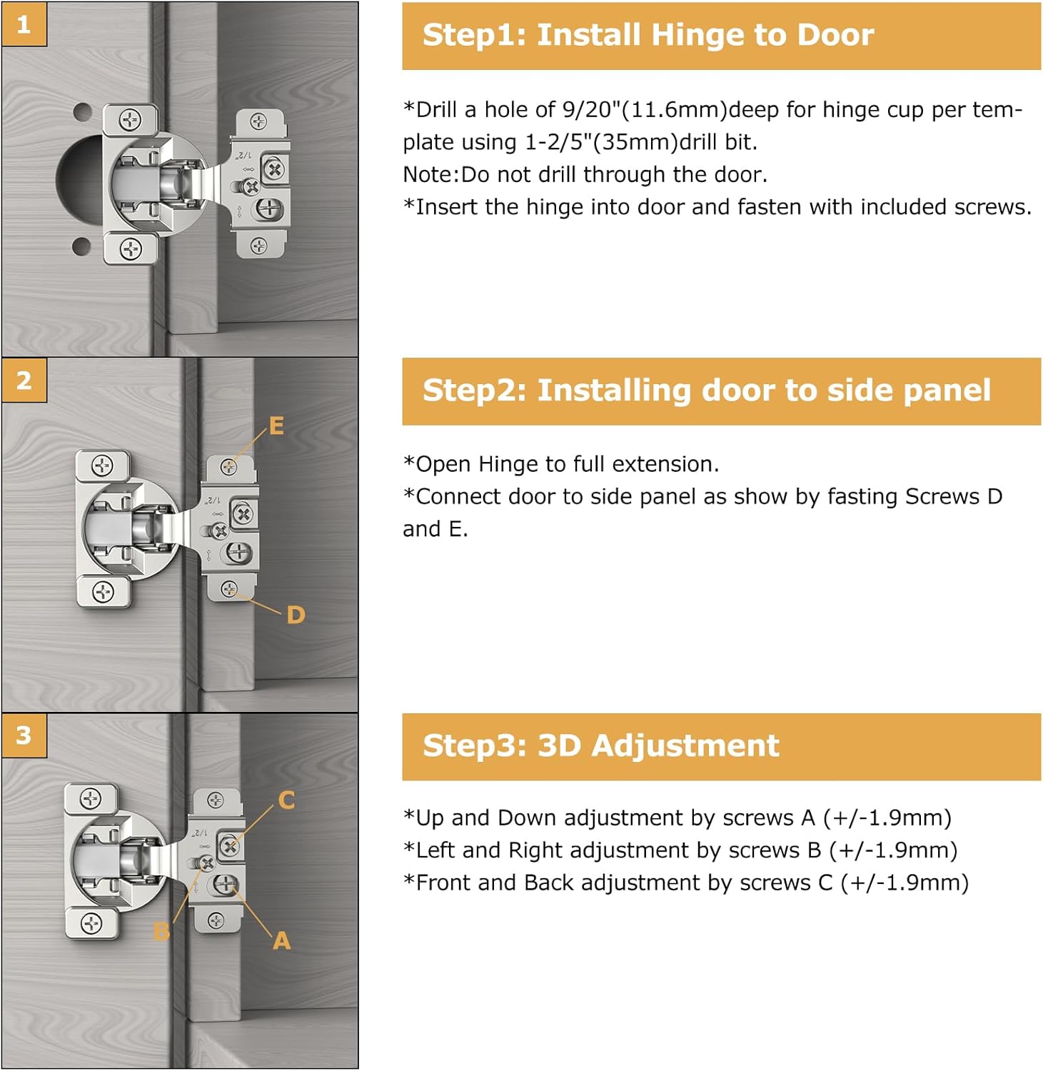 Furniware 1/2 inch 105-Degree Overlay Soft Close Concealed Hinge for Face Frame Door - Furniware