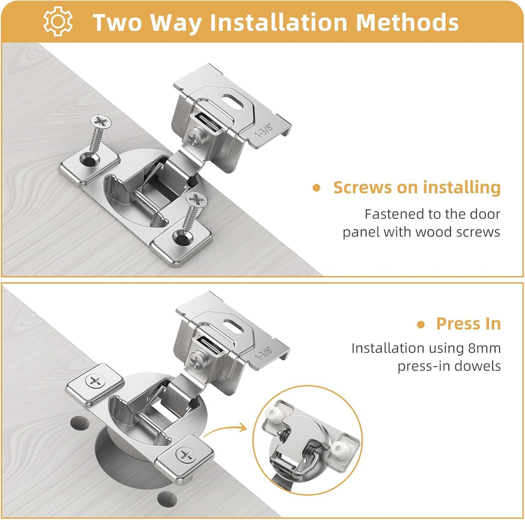 Furniware 105 Degree Non-Soft Close 1-3/8 inch Overlay Regular Hinges for Face Frame Cabinet - Furniware