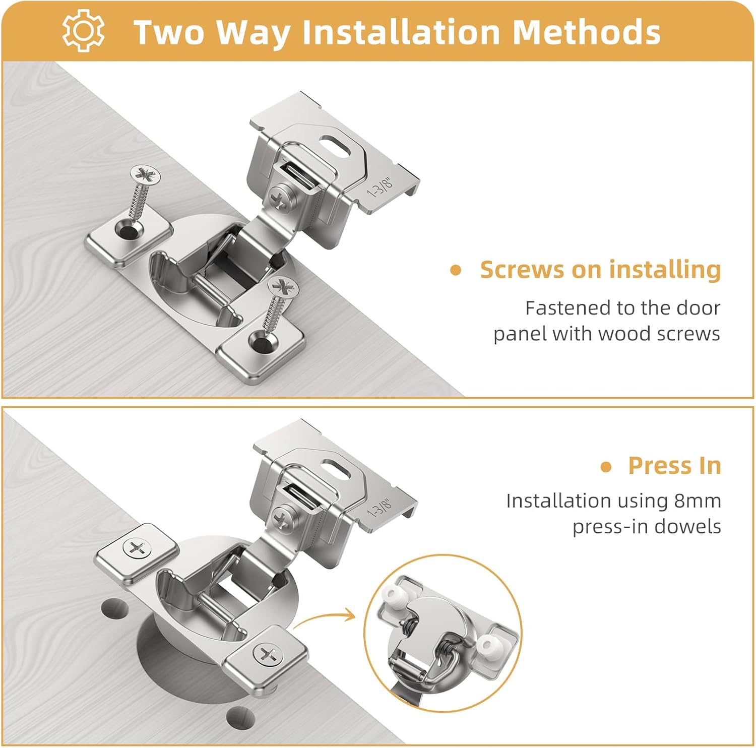 Furniware 105 Degree Non-Soft Close 1-3/8 inch Overlay Regular Hinges for Face Frame Cabinet - Furniware