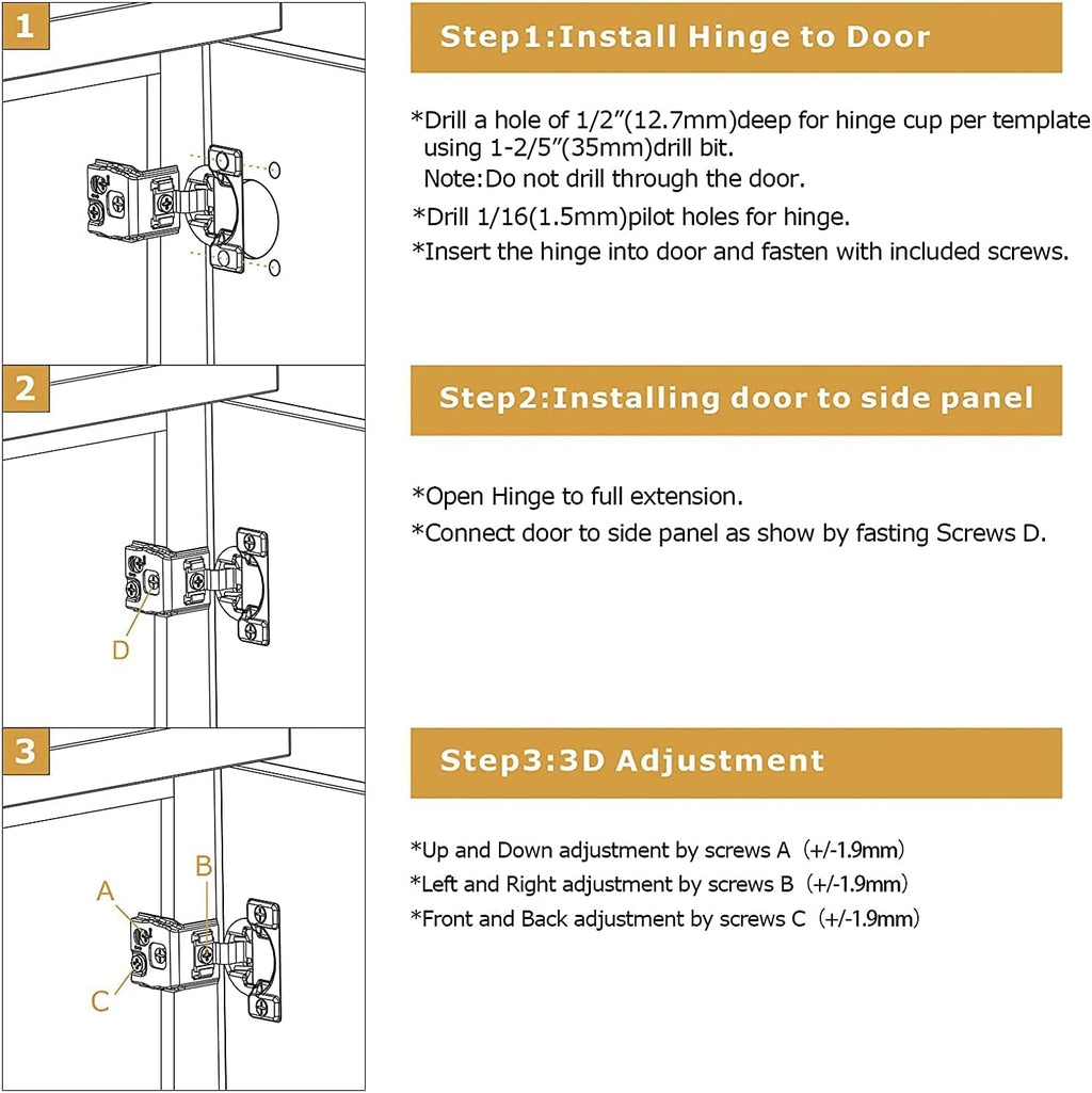 Furniware 1-1/4 inch Overlay Soft Close 3 Way Adjustability Hinges for Face Frame Cabinet - Furniware