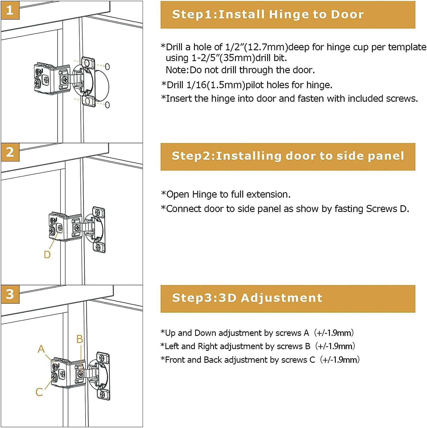 Furniware 1-1/4 inch Overlay Soft Close 3 Way Adjustability Hinges for Face Frame Cabinet - Furniware