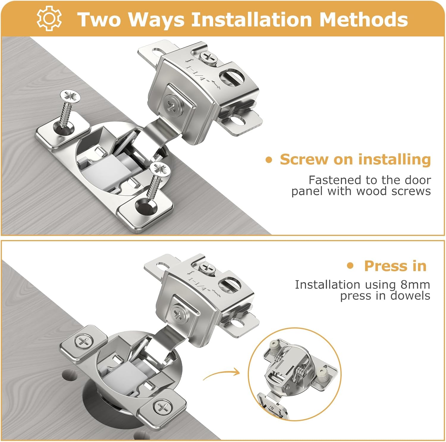 Furniware 1-1/4 inch 105-Degree Overlay Soft Close Concealed Hinge for Face Frame Door - Furniware