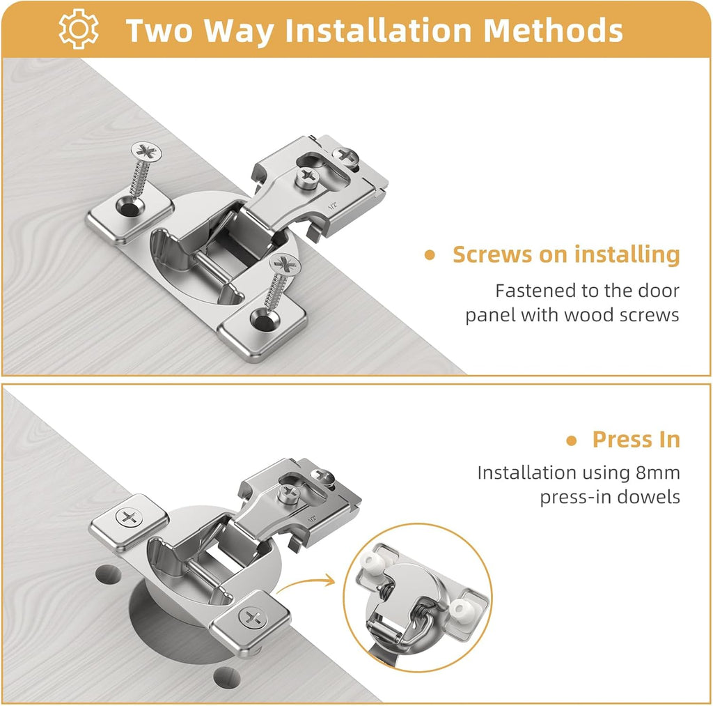 Furniware 105 Degree Non-Soft Close 1/2 inch Overlay Regular Hinges for Face Frame Cabinet - Furniware