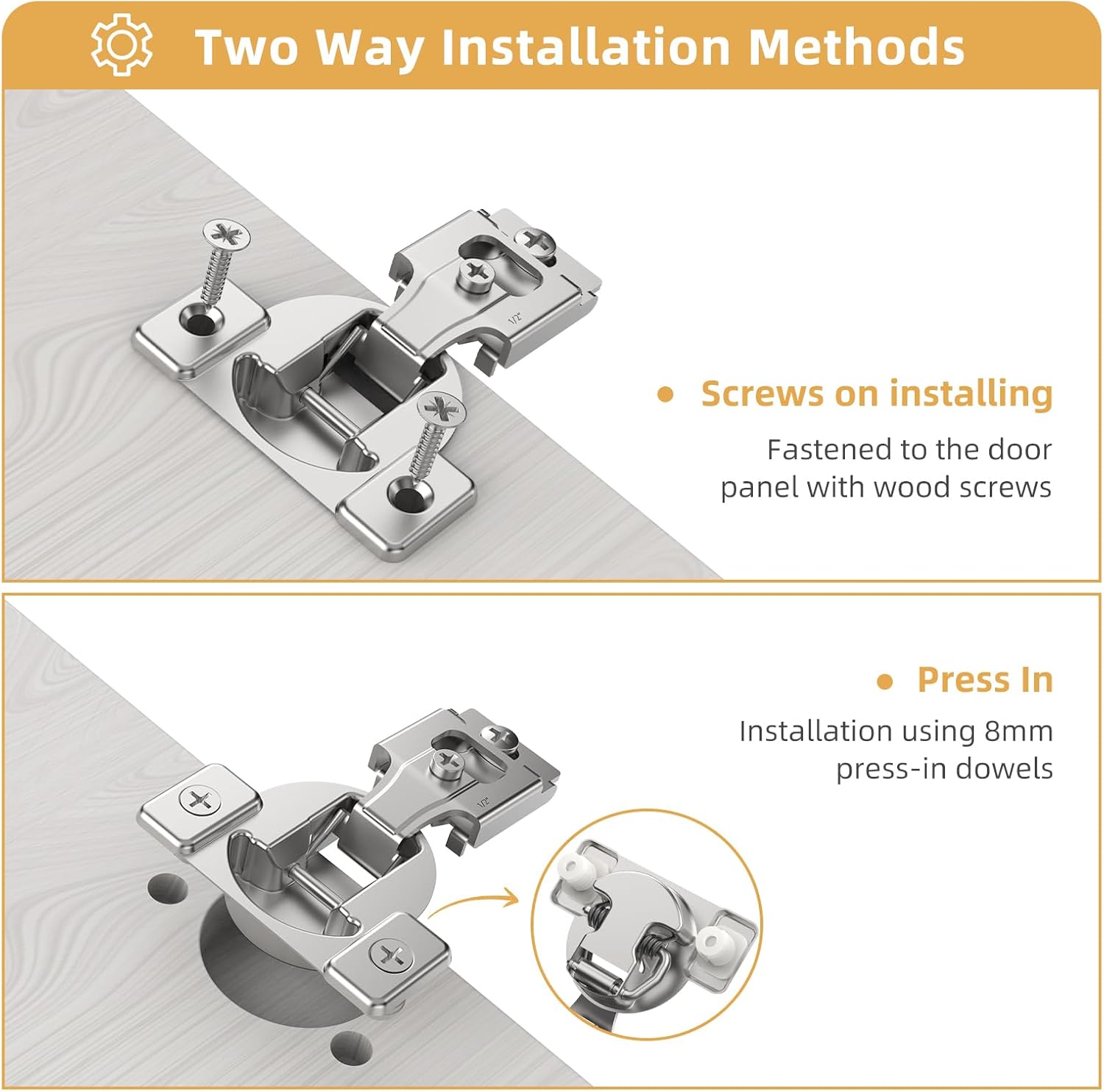Furniware 105 Degree Non-Soft Close 1/2 inch Overlay Regular Hinges for Face Frame Cabinet - Furniware