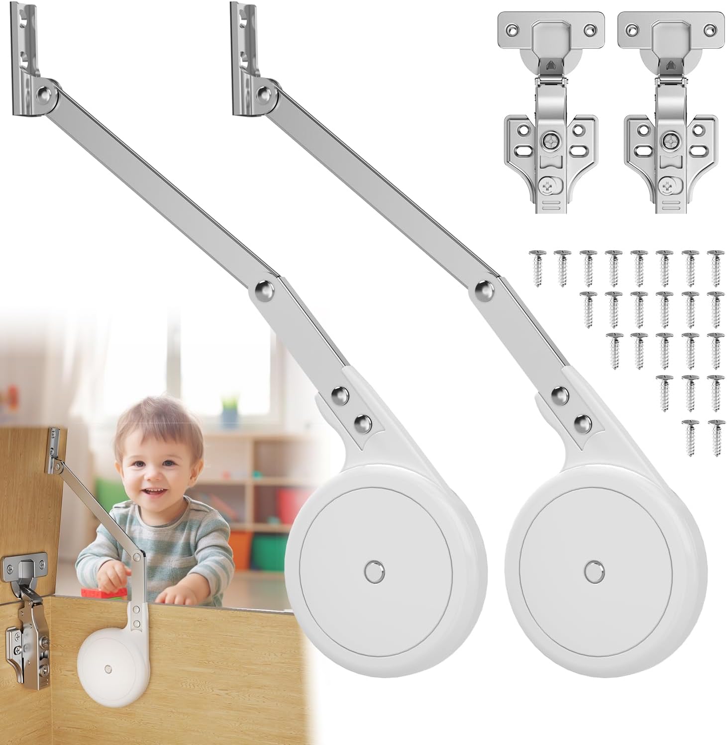 Furniware 105 Degree Soft Close Smooth Close Lid Support Kit Toy Box Hinges - Furniware